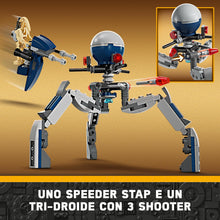 Carica l&#39;immagine nel visualizzatore di Gallery, LEGO Star Wars Battle Pack Clone Trooper e Battle Droid Set da Battaglia con Veicolo Giocattolo Speeder Bike, Tri-Droide e Postazione Difensiva, Regalo per Bambini e Bambine da 7 Anni in su 75372