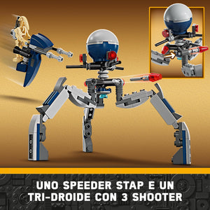 LEGO Star Wars Battle Pack Clone Trooper e Battle Droid Set da Battaglia con Veicolo Giocattolo Speeder Bike, Tri-Droide e Postazione Difensiva, Regalo per Bambini e Bambine da 7 Anni in su 75372