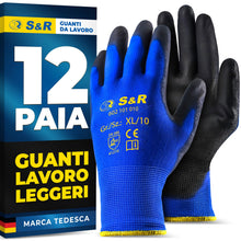 Carica l'immagine nel visualizzatore di Gallery, S&amp;R Guanti da Lavoro 12 PAIA Giardinaggio Bricolage Pittura Supermercato rivestiti in PU. Guanti protezione Uomo Donna L
