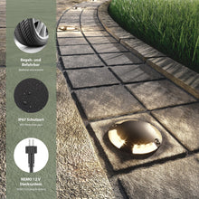 Carica l'immagine nel visualizzatore di Gallery, ledscom.de Luce di terra a LED, waymarker BUNDA per esterni, IP67, 4 lampade, nero, rotondo, 70mm Ø, bianco caldo