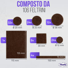 Carica l'immagine nel visualizzatore di Gallery, Filzada® 106x Feltrini per Sedie Rotondi e Quadrati Marrone - Autoadesivi