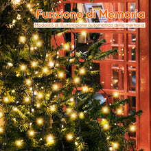 Carica l'immagine nel visualizzatore di Gallery, SALCAR Luci Albero Natale, 2M 8 Fili 280 LED Luci Decorazione Natale per Albero con Anello, 8 Modalità, Impermeabile IP44 Luminarie Natalizie Cascata per Interno Esterno, Bianco Caldo