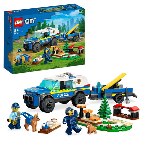 LEGO 60369 City Addestramento Cinofilo Mobile, Set con Percorso a Ostacoli, SUV Macchina Polizia Giocattolo e Rimorchio, 2 Figure di Animali, Giochi per Bambini
