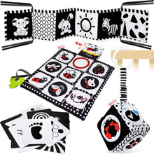 Carica l'immagine nel visualizzatore di Gallery, HappyKidsClub Giochi Neonato 0-12 Mesi, Libro Sensoriale Bianco e Nero Neonati Giochi Montessori 0-12 Mesi Tummy Time Regalo Neonato Maschio Femmina Sonaglio Neonato Giochi Sensoriali per Neonati