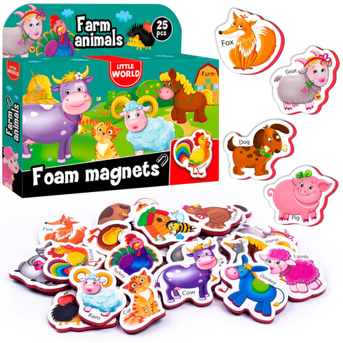 Little World 25 Magneti Bambini 1 anno – Gioco Calamite Bambini 2 anni - Calamite Animali per Bambini - Animali Magnetici per Lavagna - Animali da Fattoria Magnetici