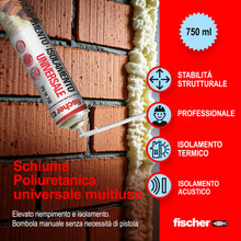 Carica l'immagine nel visualizzatore di Gallery, Fischer Bi-Pack Schiuma Poliuretanica Universale Espansa PU 1K in Imballo Protettivo con Erogatore, 2x 750 ml