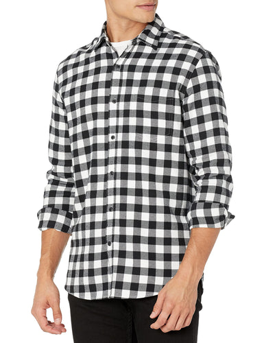 Amazon Essentials Camicia in Flanella a Maniche Lunghe (Disponibile in Taglie Extra Forti) Uomo, Nero Buffalo Plaid, XL