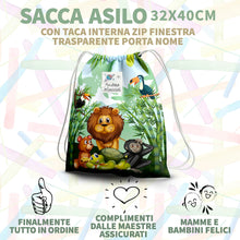 Carica l&#39;immagine nel visualizzatore di Gallery, KAÏDENSÏ Sacca Asilo con Nome Personalizzata Giungla - Zainetto Asilo Nido 32x40 cm con Tasca Interna 20x10 cm - Zaino Asilo Bambino Originale per Bambini Piccoli