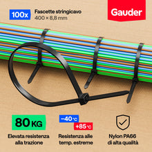Carica l'immagine nel visualizzatore di Gallery, GAUDER Fascette nere resistenti UV (100 pezzi - 400 mm x 8,8 mm)
