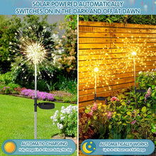 Carica l'immagine nel visualizzatore di Gallery, Luci Solari da Giardino,4 Pezzi 120 LED Luci da Esterno Giardino Solari con 8 Modalità, IP65 Impermeabie Solare Fuochi D