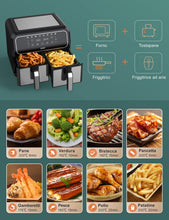 Carica l'immagine nel visualizzatore di Gallery, Innsky Friggitrice ad Aria Doppio Cestello, 8L Friggitrice ad Aria Calda a Doppia Zona, 8 programmi di Air Fryer con Promemoria Shake, IT Ricette