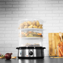 Carica l'immagine nel visualizzatore di Gallery, Cecotec Vapovita 3000 Steamer elettrico in acciaio inox con 800 W, 3 contenitori indipendenti, ciotola per riso, portauova, timer 60 minuti, 2 prese d'acqua laterali, grigio