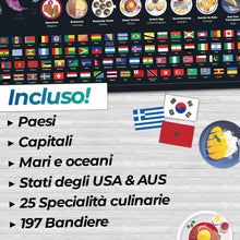 Carica l'immagine nel visualizzatore di Gallery, Mappa del Mondo da Grattare XXL - 70 x 42 cm - 25 Piatti e 197 Bandiere - Poster da Grattare dei Paesi Visitati con Piatti, Luoghi e Graffi - Mappa da Parete Regalo di Viaggio