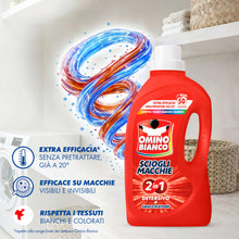 Carica l'immagine nel visualizzatore di Gallery, Omino Bianco Detersivo Lavatrice Liquido Scioglimacchie 2in1, 2000 ml x 3