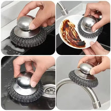 Carica l'immagine nel visualizzatore di Gallery, 5/1 pz Spazzola per pentole in acciaio inossidabile da cucina con manici Palla metallica per piatti Scrubber in metallo 