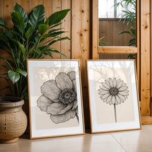 Carica l'immagine nel visualizzatore di Gallery, Stampa astratta neutra con motivi floreali a linee, stampa minimalista moderna con motivi floreali a linee in bianco e b