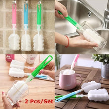 Carica l'immagine nel visualizzatore di Gallery, 2 pezzi spugna per biberon per latte per bambini spazzola per pulizia capezzoli tazza scrubber spazzole per lavaggio det