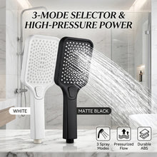 Carica l'immagine nel visualizzatore di Gallery, Soffione doccia portatile ad alta pressione, 3 modalità di spruzzatura, spruzzatore Super Boost in ABS nero/bianco opaco