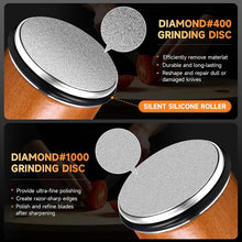 Carica l'immagine nel visualizzatore di Gallery, Affilacoltelli a rullo con supporto magnetico, pietra diamantata per affilare e rullo con angoli di 15 e 20 gradi, set d