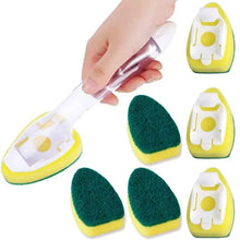 Carica l'immagine nel visualizzatore di Gallery, 1/6-Set di spazzole per la pulizia del sapone con bacchetta per piatti, spugna di ricambio, ricarica, lavaggio liquido, 