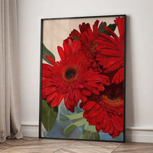 Carica l'immagine nel visualizzatore di Gallery, Quadro su tela con motivo di foglie e vasi, decorato con strisce rosse, ideale come poster e stampa astratta per hotel, 