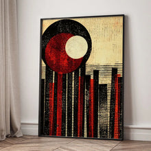 Carica l'immagine nel visualizzatore di Gallery, Quadro su tela con motivo di foglie e vasi, decorato con strisce rosse, ideale come poster e stampa astratta per hotel, 