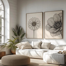 Carica l'immagine nel visualizzatore di Gallery, Stampa astratta neutra con motivi floreali a linee, stampa minimalista moderna con motivi floreali a linee in bianco e b