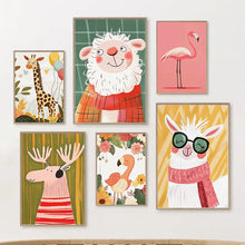 Carica l'immagine nel visualizzatore di Gallery, Poster e Stampe di Animali Carini: Giraffa, Pecora, Alpaca, Cervo, Quadri su Tela per la Decorazione della Parete, Immag