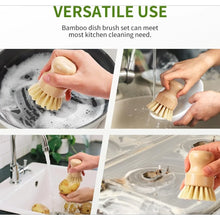 Carica l'immagine nel visualizzatore di Gallery, Set di 3 Spazzole per Piatti in Bambù con Setole in Sisal, Utensile Naturale per la Pulizia della Cucina per Piatti, Pen