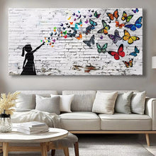 Carica l'immagine nel visualizzatore di Gallery, Dipinto su Tela di Banksy con Ragazza Farfalla, Poster e Stampe d'Arte Murale, Stampa Artistica Moderna Colorata in Stil