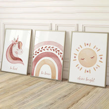 Carica l'immagine nel visualizzatore di Gallery, Acquerello Unicorno Sole Luna Arcobaleno Nuvola Wall Art Canvas Painting Cartoon Poster e stampe Immagini Ragazza Camera