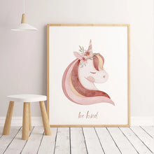 Carica l'immagine nel visualizzatore di Gallery, Acquerello Unicorno Sole Luna Arcobaleno Nuvola Wall Art Canvas Painting Cartoon Poster e stampe Immagini Ragazza Camera