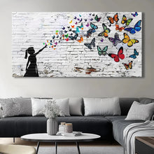 Carica l'immagine nel visualizzatore di Gallery, Dipinto su Tela di Banksy con Ragazza Farfalla, Poster e Stampe d'Arte Murale, Stampa Artistica Moderna Colorata in Stil