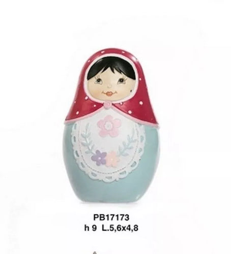 BOMBONIERA BAMBOLINA RUSSA RESINA COLORATA STILE MATRIOSKA COMUNIONE CRESIMA