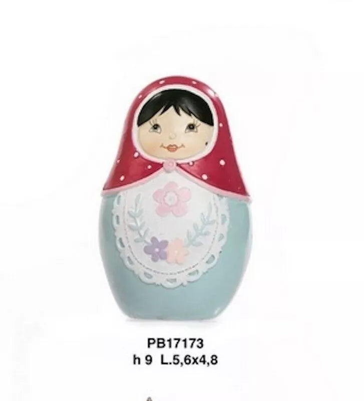 BOMBONIERA BAMBOLINA RUSSA RESINA COLORATA STILE MATRIOSKA COMUNIONE CRESIMA