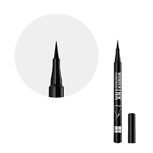 Rimmel London Eyeliner Waterproof Wonder'Ink, Penna con Punta in Feltro, Tratto Sottile e Preciso, Nero, Balsamo
