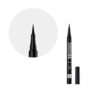 Rimmel London Eyeliner Waterproof Wonder'Ink, Penna con Punta in Feltro, Tratto Sottile e Preciso, Nero, Balsamo
