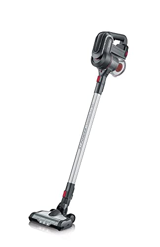 Severin HV 7165 Scopa aspirapolvere senza filo, Ciclonica, Motore Digitale, Spazzola motorizzata, Animal Care, filtro HEPA Longlife, 0,65 litri, autonomia fino a 30 minuti, 240 W, Grigio / Rosso