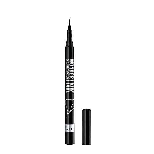 Rimmel London Eyeliner Waterproof Wonder'Ink, Penna con Punta in Feltro, Tratto Sottile e Preciso, Nero, Balsamo