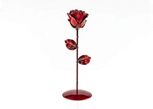 Rosa Eterna fatta di Ferro Battuto Rosso con piedistallo - Forgiata a Mano - Ilgrandebazar