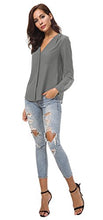 Carica l'immagine nel visualizzatore di Gallery, Urban GoCo Donne Camicette Manica Lunga Pieghe Chiffon con Scollo V S, Grigio - Ilgrandebazar