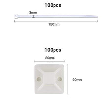 Carica l&#39;immagine nel visualizzatore di Gallery, Caiery 100pz Autoadesivo Clip Cavo Fermacavi 150X2.5MM, Bianco+bianco - Ilgrandebazar