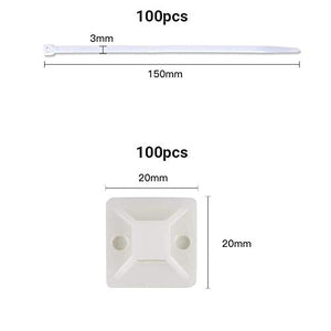 Caiery 100pz Autoadesivo Clip Cavo Fermacavi 150X2.5MM, Bianco+bianco - Ilgrandebazar