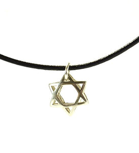 Argento Sterling ebraica Stella di David Ciondolo su nero in pelle