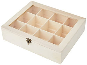 RAYHER 6241500 Scatola Porta Bustine Tè Tisane in Legno Naturale, 12 Scomparti 28,5 x 23,5 x 7cm
