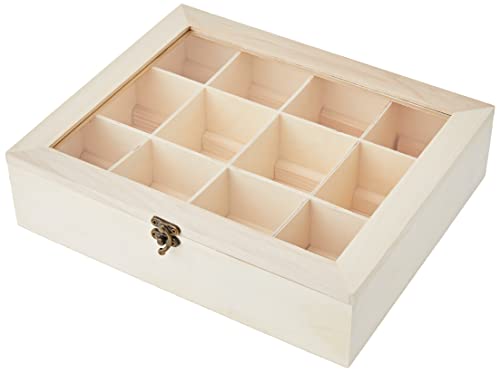 RAYHER 6241500 Scatola Porta Bustine Tè Tisane in Legno Naturale, 12 Scomparti 28,5 x 23,5 x 7cm