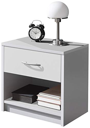 Comodino con Cassetto e Scompartimento Aperto, Bianco, 39 x 41 x 28 Bianco - Ilgrandebazar