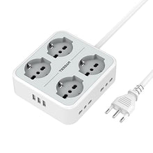 Carica l&#39;immagine nel visualizzatore di Gallery, TESSAN Ciabatta Multipresa con USB, Multipresa Elettrica con 4 Schuko e 4 Bivalenti 10A/16A, Ciabatta Multipresa con 3 USB e Interruttore Bipolare, Multipresa con Cavo 2M e Spina 16A, 3680W