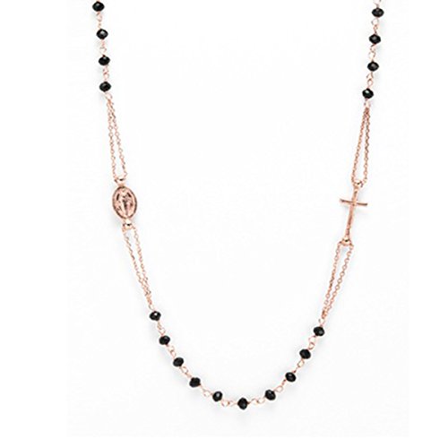 COLLANA GIROCOLLO ROSARIO IN ARGENTO 925% BAGNATO ORO ROSA E PERLINE NERE... - Ilgrandebazar