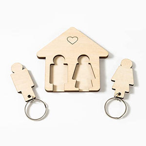 LAC Portachiavi Coppia Lui e Lei in Legno | Portachiavi Casa Nuova Regalo Coppia Amore | Portachiavi Prima Casa Idee Regalo Anniversario Matrimonio | Portachiavi Donna Uomo Regali Natale